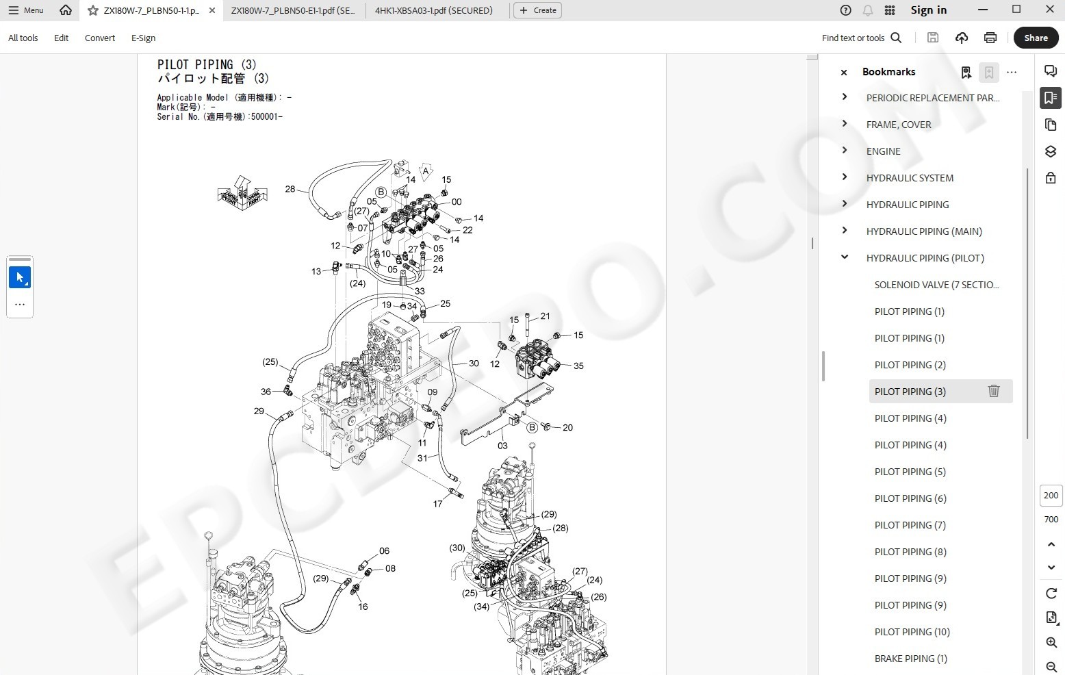 Hitachi excavator Zaxis ZX180W-7 spare parts manual